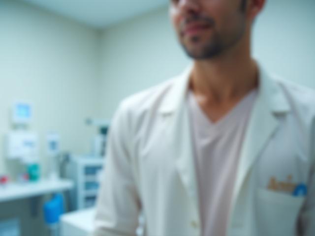 Foto sebelum dan sesudah terapi pasien pria dengan wajah blur dalam latar klinik Pria Vitalis