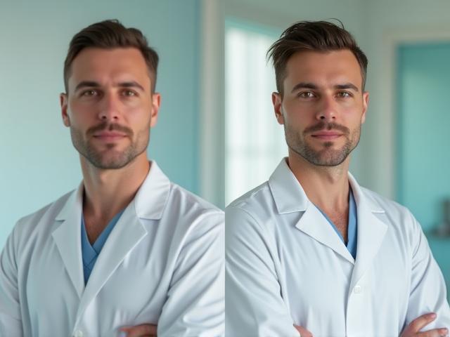 Perbandingan foto pasien pria sebelum dan sesudah terapi hormon pada Pria Vitalis Clinic dengan face blur